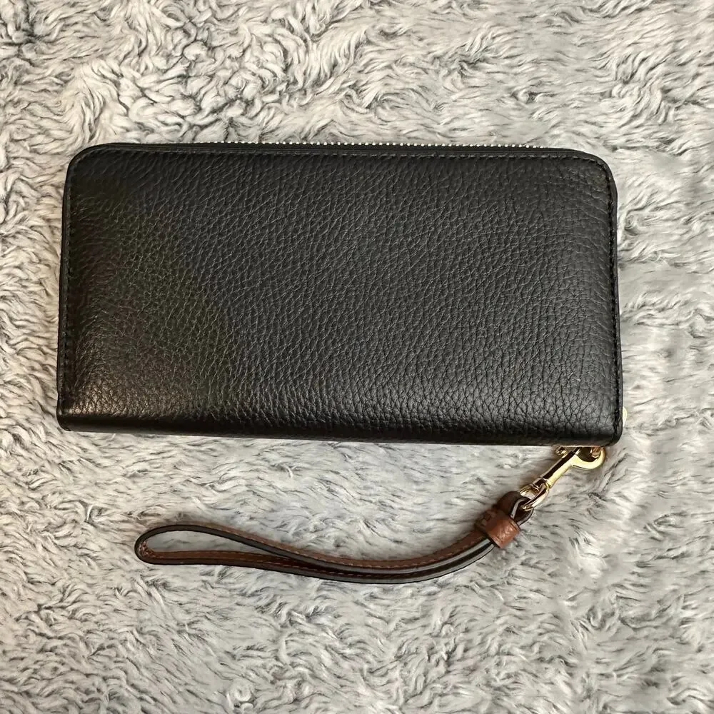Coach Horse and Carriage Black Pebbeled Leather Long Zip Around Wallet